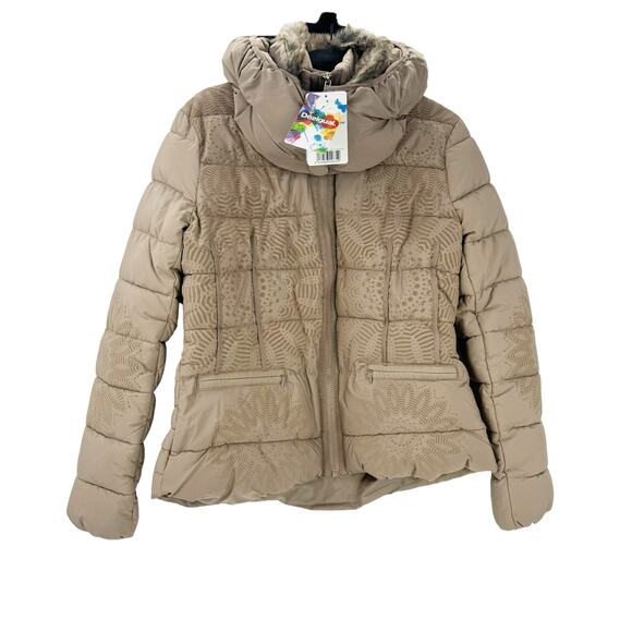 Desigual Padded Komoderi Qualitied Puffer Jacket Khaki Size 44 /US 10 NWT - Picture 5 of 13